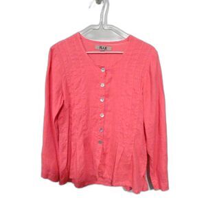 FLAX Linen Button Down Shirt - Hot Pink S
